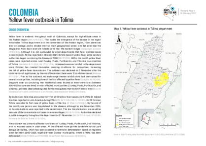 Colombia: Yellow fever outbreak in Tolima