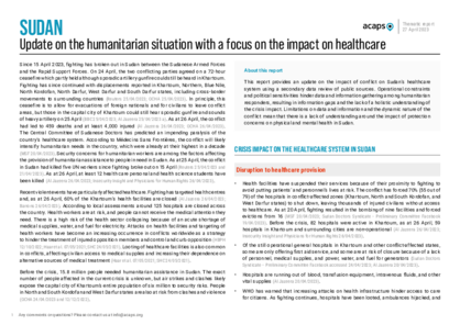 Sudan: humanitarian update with a focus on the impact on healthcare