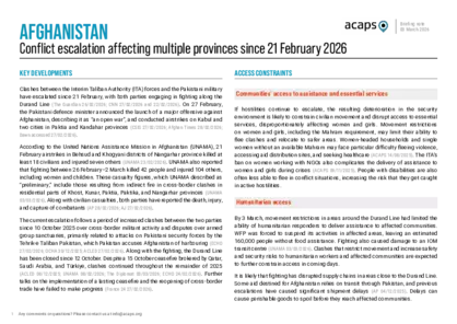 Afghanistan: conflict escalation affecting multiple provinces since 21 February 2026