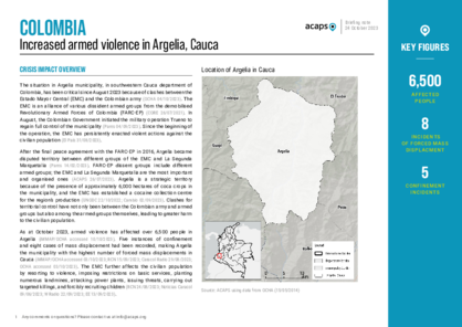 Colombia: increased armed violence in Argelia, Cauca