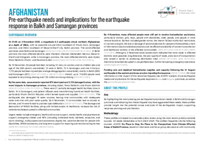 Afghanistan: Pre-earthquake needs and implications for the earthquake response in Balkh and Samangan provinces