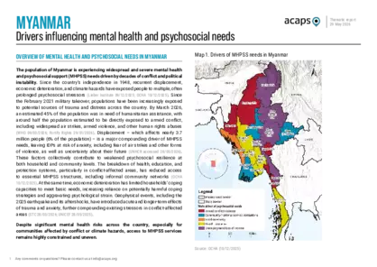 Myanmar: Drivers influencing mental health and psychosocial needs