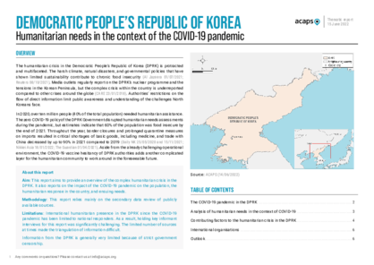DPRK: Humanitarian needs in the context of COVID-19