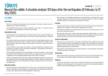 Turkiye: situation analysis 120 days after the earthquakes