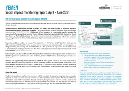 Yemen: Social impact monitoring April - June 2021