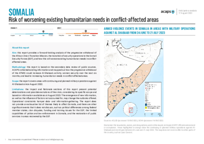 Somalia: risk of worsening existing humanitarian needs in conflict-affected areas