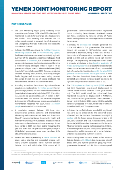 Yemen: Bimonthly update on food and nutrition security risks - issue 6