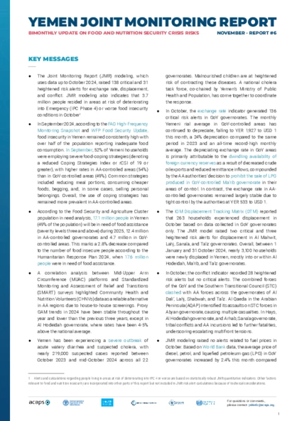 Yemen: Bimonthly update on food and nutrition security risks - issue 6