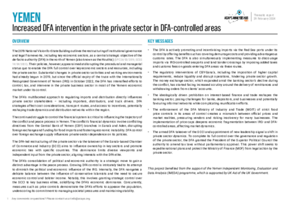 Yemen: increased DFA intervention in the private sector in DFA-controlled areas