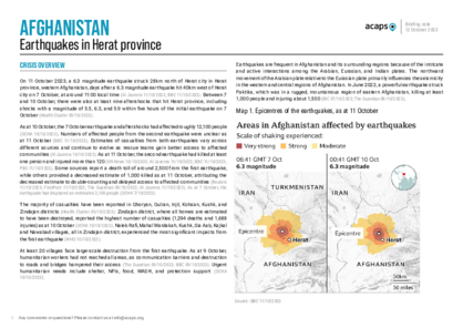 Afghanistan: earthquakes in Herat province