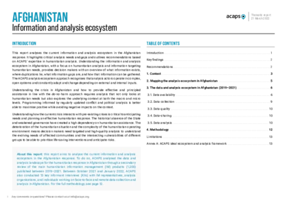 Afghanistan: Information and analysis ecosystem 