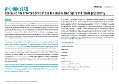 Afghanistan: continued risk of forced eviction due to complex land rights and tenure (in)security 