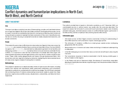 Nigeria: Conflict dynamics and humanitarian implications in North East, North West, and North Central