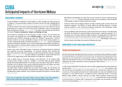 Cuba: anticipated impact of Hurricane Melissa Cuba: anticipated impact of Hurricane Melissa