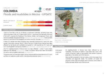 Colombia: Floods and mudslides in Mocoa