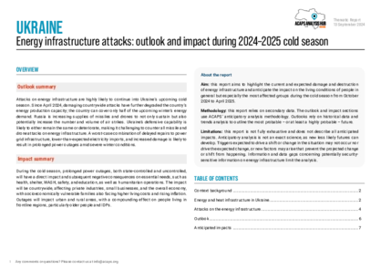 Ukraine: energy infrastructure attacks -outlook and impact during 2024–2025 cold season