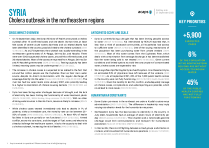 Syria: Cholera outbreak in the northeastern regions