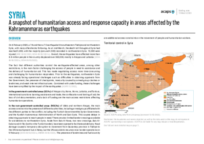 Syria: humanitarian access and response capacity in areas affected by the earthquakes