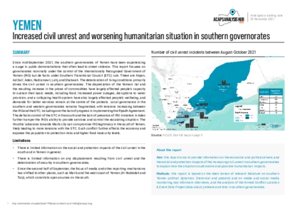 Yemen: Civil unrest and worsening humanitarian situation in southern governorates