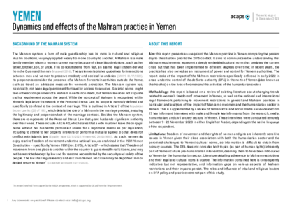 Yemen: dynamics and effects of the Mahram practice 