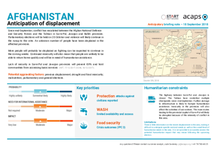 Afghanistan: Anticipation of displacement
