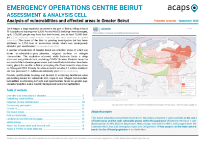 Lebanon: Vulnerable and Affected Areas in Greater Beirut