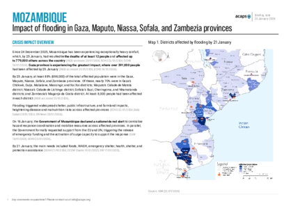 Mozambique: impact of flooding in Gaza, Maputo, Niassa, Sofala, and Zambezia provinces