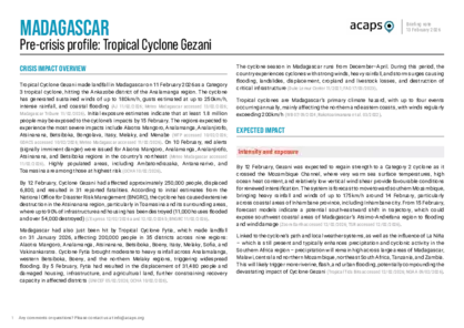 Madagascar: Pre-crisis profile - Tropical Cyclone Gezani