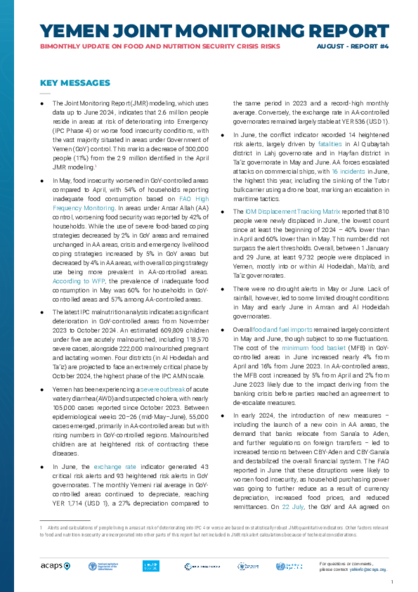 Yemen: Bimonthly update on food and nutrition security crisis risks - issue 4