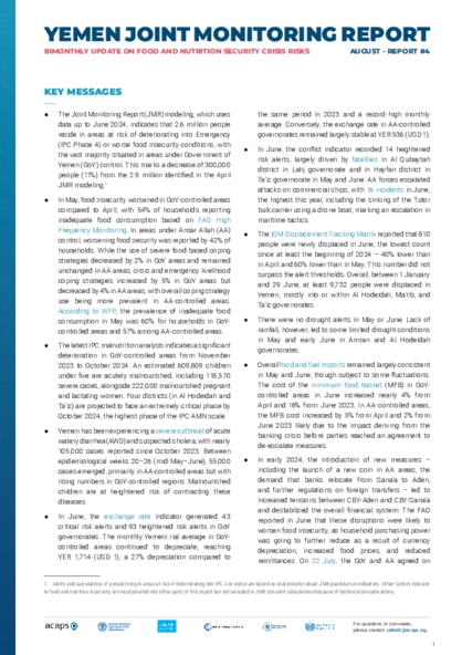 Yemen: Bimonthly update on food and nutrition security crisis risks - issue 4