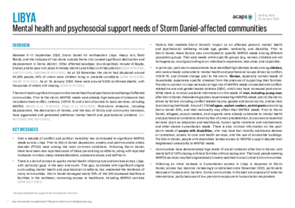 Libya: mental health and psychosocial support (MHPSS) needs of Storm Daniel-affected communities