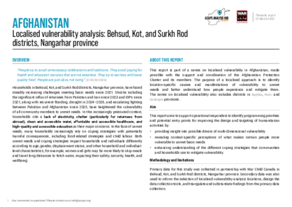 Afghanistan: Localised vulnerability analysis - Behsud, Kot, and Surkh Rod districts, Nangarhar province