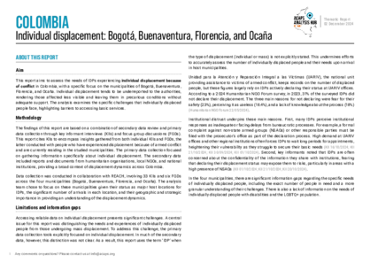 Colombia: Individual displacement in Bogotá, Buenaventura, Florencia and Ocaña
