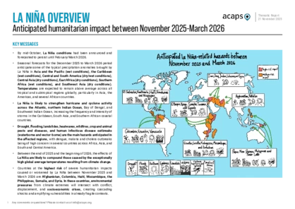La Niña Overview - anticipated humanitarian impact between November 2025-March 2026
