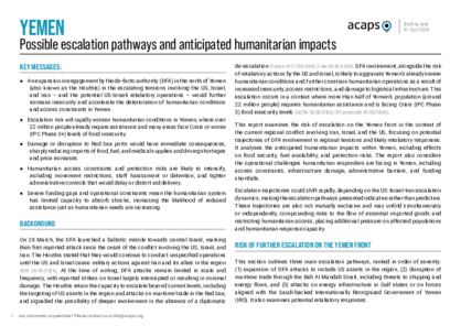 Yemen: possible escalation pathways and anticipated humanitarian impacts