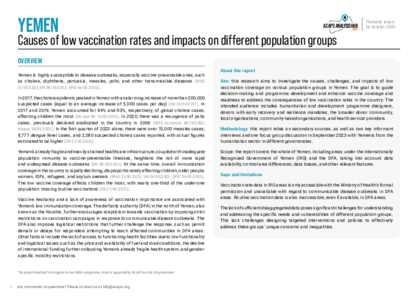 Yemen: Causes of low vaccination rates and impacts on different population groups