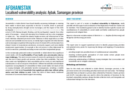Afghanistan: Localised vulnerability analysis - Aybak, Samangan province