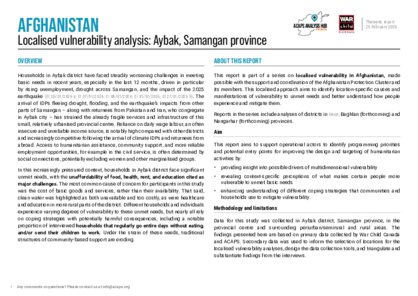 Afghanistan: Localised vulnerability analysis - Aybak, Samangan province Afghanistan: Localised vulnerability analysis - Aybak, Samangan province
